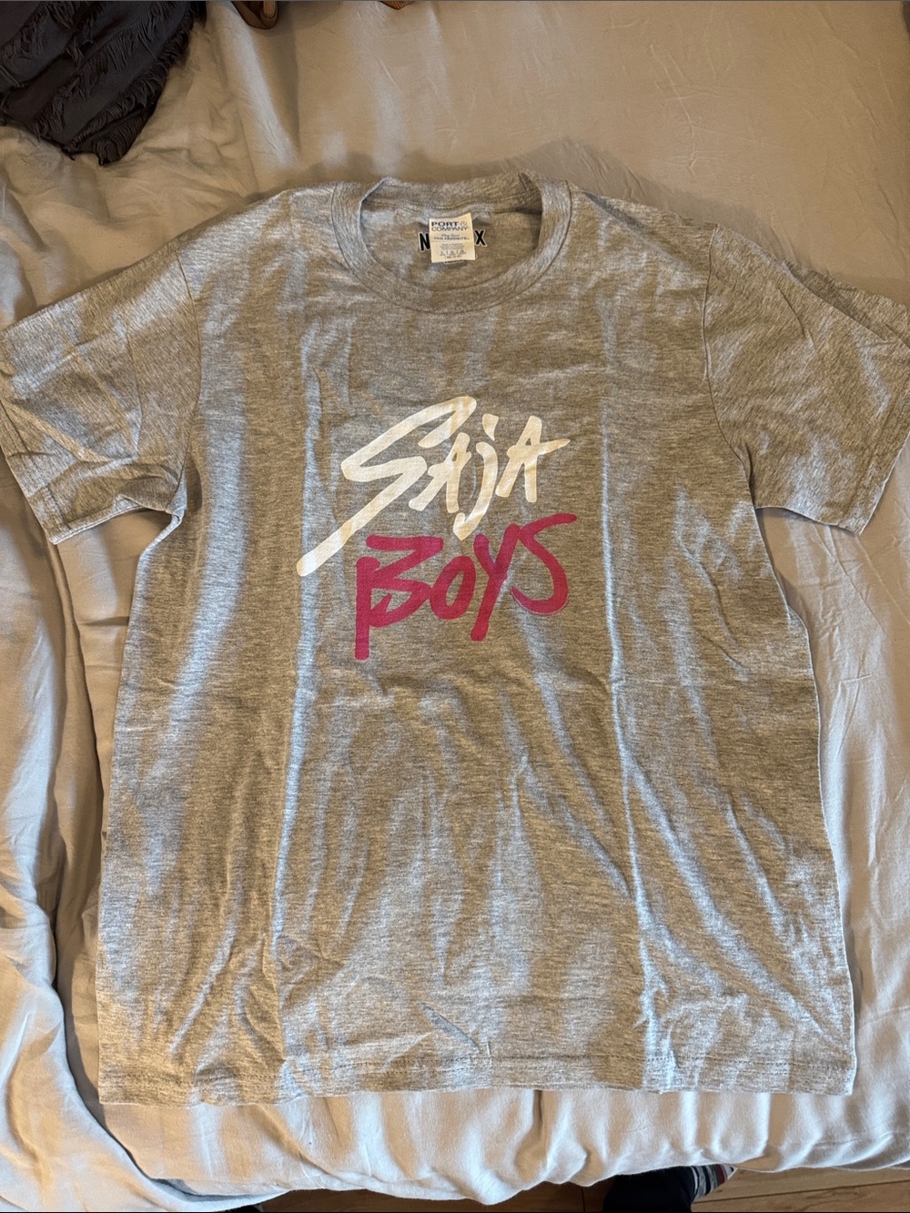 Netflix Grey Crewneck Tee with White and Pink Script